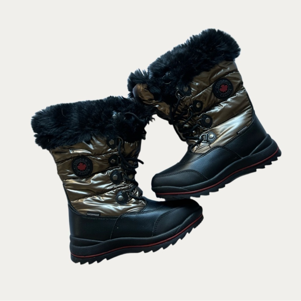 Cougar Canada Waterproof Faux Fur Snow Boots Metallic Gold Size 6